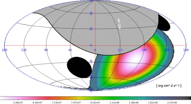 Figure 1. AGILE-GRID E &gt; 30 MeV UL map (in erg cm s - 2 - 1 and Galactic coordinates) based on the gamma-ray 4 s exposure at the detection time T 0 of GW170817