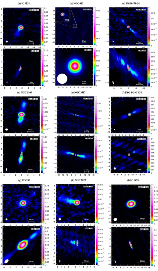 Figure 1. Naturally weighted ALMA band 6 (upper panels) and archival VLA (lower panels) continuum maps of each target