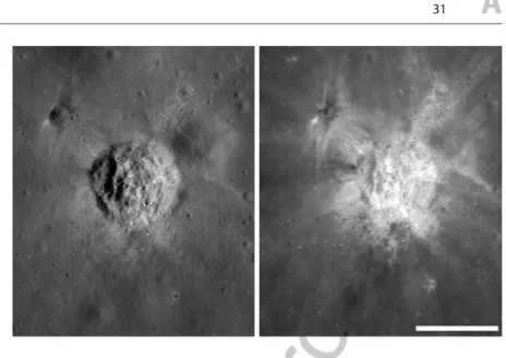 Fig. 1 This image pair illustrates the effects of illumination, or phase angle, in recognizing different aspects of the same feature (a 200 m diameter crater) on the lunar surface (Plescia 2009)