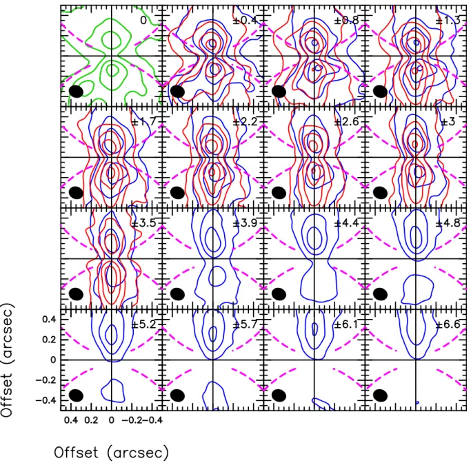 Fig. A.2. Channel maps of continuum-subtracted SO 9 8 −8 7 emission within ±0.5 00 of the central source of HH212