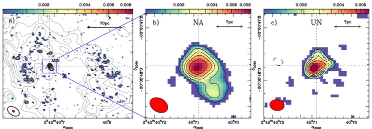 Figure 1. (a) Dust continuum emission at 694 GHz (432 μm) mapped by ALMA in the CND of NGC 1068