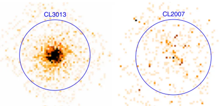 Fig. 2. Binned X-ray image of CL3013 and CL2007 in the [0.5 −2] keV band observed for about 9.5 ks each with XRT on Swift