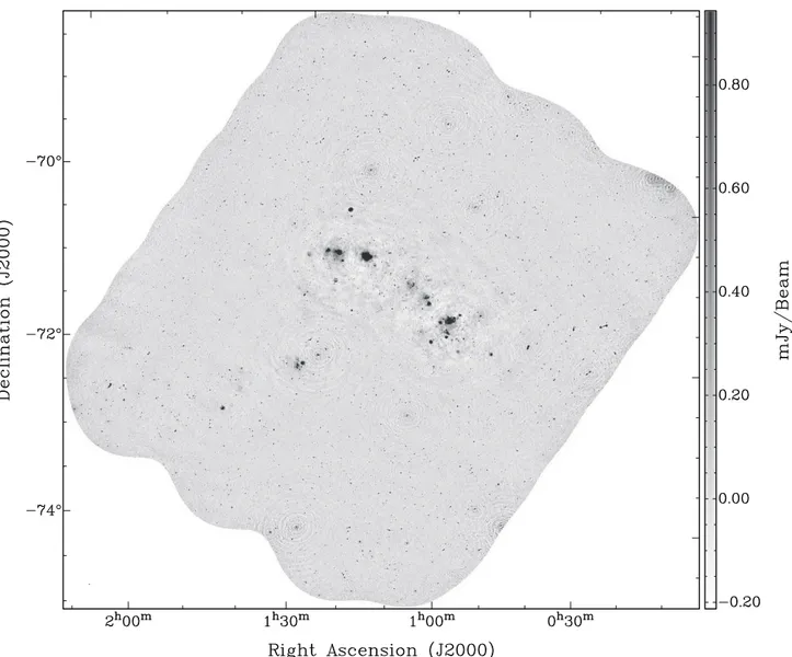 Figure 2. ASKAP ESP image of the SMC at 1320 MHz. The beam size is 16.3 00 × 15.1 00 and the side scale bar represents the image grey scale intensity range.
