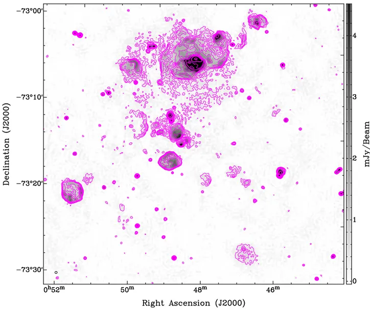 Figure 3. ASKAP ESP image of the SMC N 19 region at 1320 MHz (grey scale and contours)