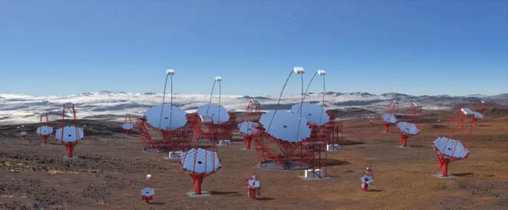 Figure 1: An artistic view of the telescopes composing the CTA observatory. SST, MST and LST are shown in scale