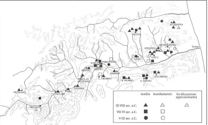 Figura 8 - Rinvenimenti piceni nella valle del Tronto (da L UCENTINI  2002, p. 71) 