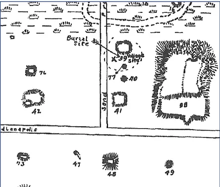 Figure 2.2 Detail of the West Plaza from general map made by Moorehead in 1923 (adapted  from Fowler 1997).