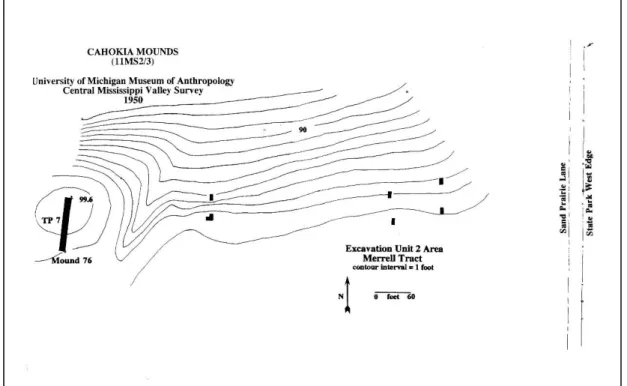 Figure 2.4 Map of the 1950’s excavation in the West Plaza area (courtesy of J. Kelly).