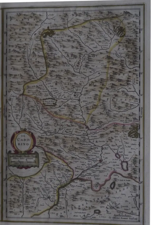 Figura 1. Il Cadorino in una rappresentazione cartografica di inizio Seicento. 