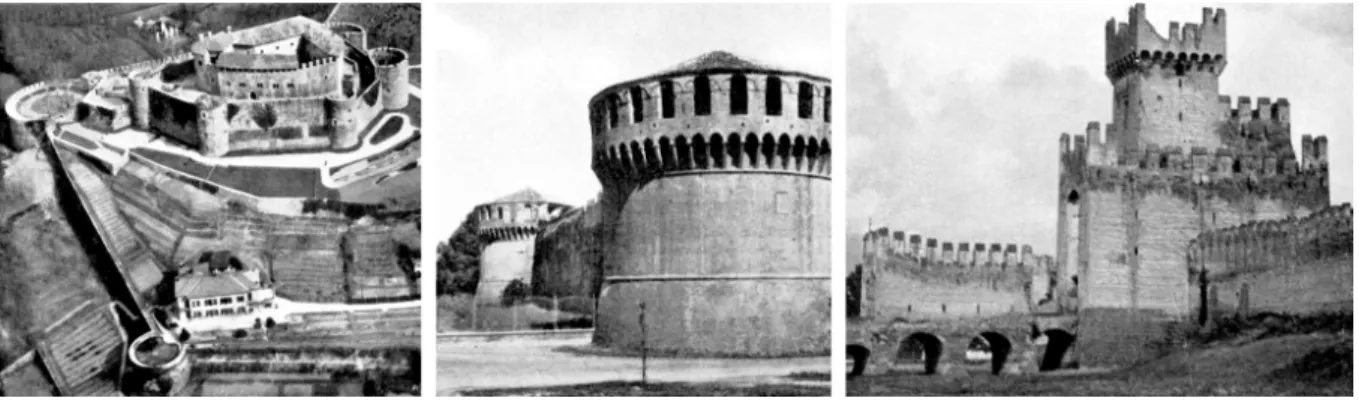 Fig. 19-20-21  Alcune fortificazioni italiane  citate da Piero Gazzola in  merito alla loro funzione