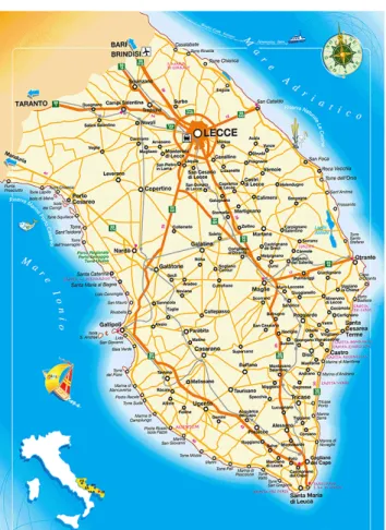 Fig.  Provincia di Lecce: infrastrutture primarie della mobilità                Fig.  Provincia di Lecce: aree urbane e territori comunali 