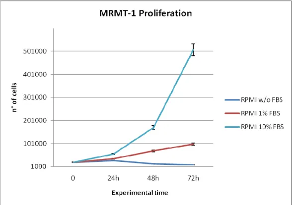 Figure 3.7: MRMT-1 trend proliferation in different culture conditions. 