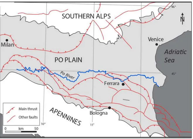 Fig. 1. Simplified structural map of the Po Basin. Modified from Burrato et al. (2003)