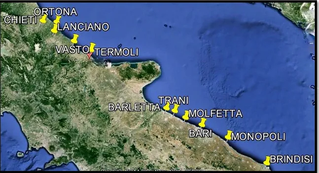 Figura 8. Principali porti e piazze mercantili del regno aragonese sulla costa adriatica 