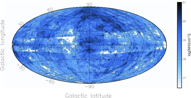 Figure 1.3: Aitoff projection all-sky map of the Hi halo of the Milky Way including both HVCs and IVCs (from Marasco &amp; Fraternali, 2011 )
