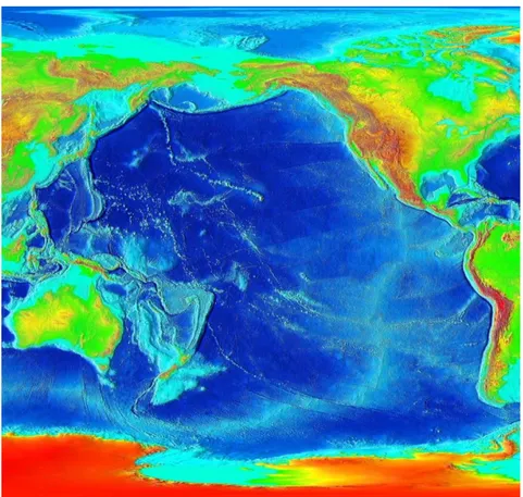 Figura  12  Mappa  in  pseudo  colori  dell’elevazione  sul  pacifico 74 :  i  colori  rappresentano  le  diverse  altezze/profondità