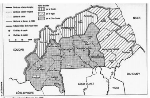 Figura 1. Lo smembramento dell’Alto Volta nel periodo coloniale 1932-1947 