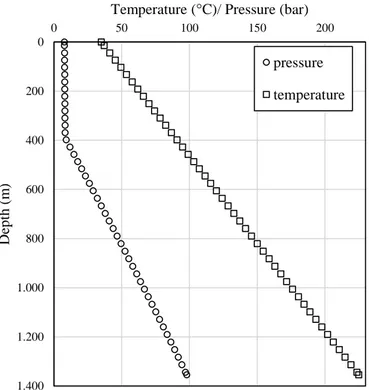 Figure 7 Profile of pressure and temperature used as initial conditions for the simulation of well W2