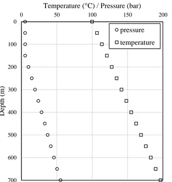Figure 8: Initial condition for pressure and temperature for the production simulation of wellbore  KD13