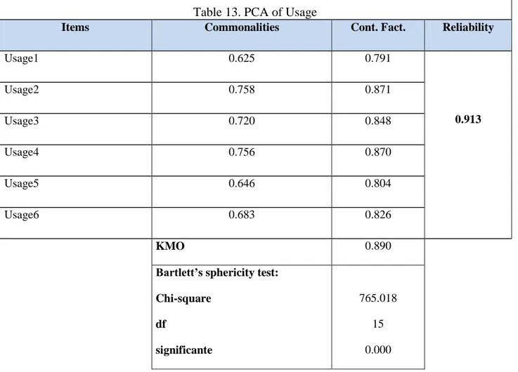 Table 13. PCA of Usage 