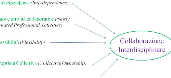 Figura 4:  Componenti della collaborazione interdisciplinare (Bronstein, 2003).