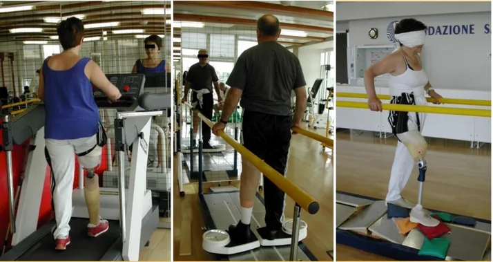 Figure  2.1  -  The  prosthetic  training  phase.  Through  stereotyped  motors  task  and  variable  condition,  patients  are  induced  to  internalize  the  prosthesis  presence  in  their  locomotor  schema