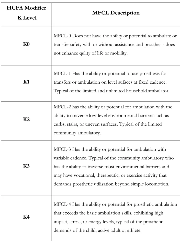 Table 2.1 – Medicare Functional Classification Level (MFCL) descriptions. HCFA = Health  Care Financing Administration