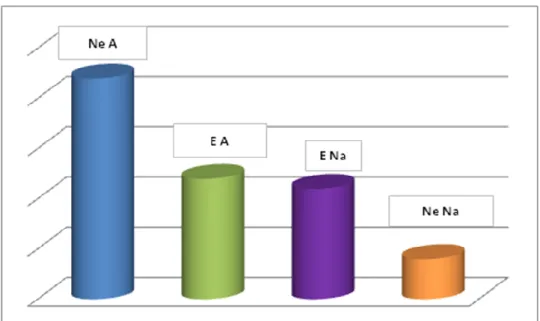 Figura 5 Eventi chirurgici secondari per i casi non eterogenei amplificati (Ne A), eterogenei amplificati (E  A), eterogenei non amplificati (E Na) e non eterogenei non amplificati (Ne Na) considerando il cut-off del 