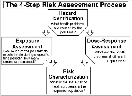 Figure 2.1: The four-step process in the risk assessment  source http://www3.epa.gov/airtoxics/3_90_024.html 