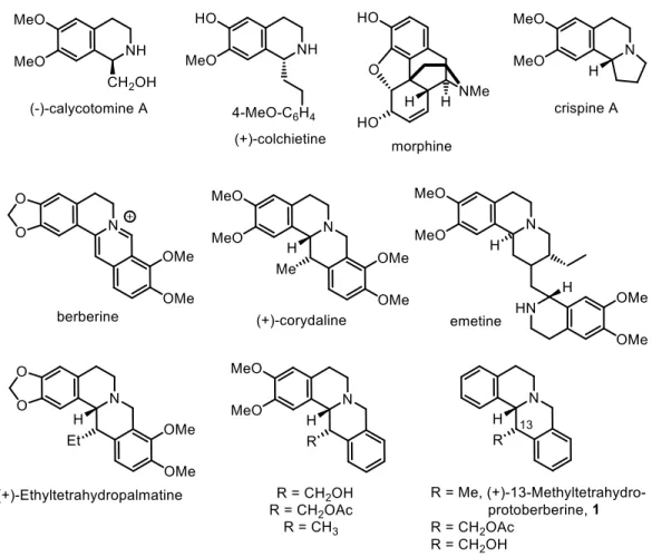 Figure 1: Relevant biologically active 1 -substituted tetrahydroisoquinolines and      13-alkyl-tetrahydroprotoberberine alkaloids
