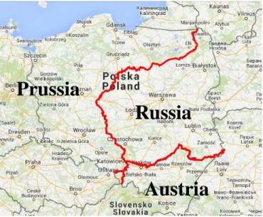 Figure  3.1. The  borders  between  Prussian,  Russian  and  Austrian  empires established  after  Vienna Congress in 1815 