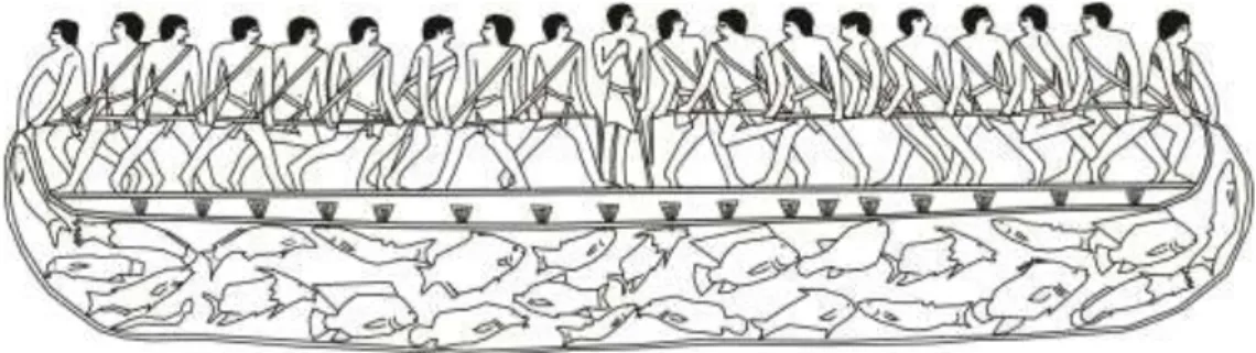 Figura 5 - Pesca con la sagena. Disegno del bassorilievo nella tomba di Mereruka 