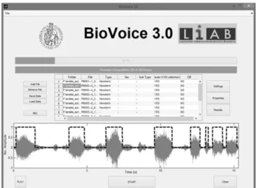 Figure  4.5  –  BioVoice  user  interface.  The  cry  episodes  of  the  selected  recording  (2 th   in  the  list)  obtained  with  the  implemented V/UV selection algorithm are displayed