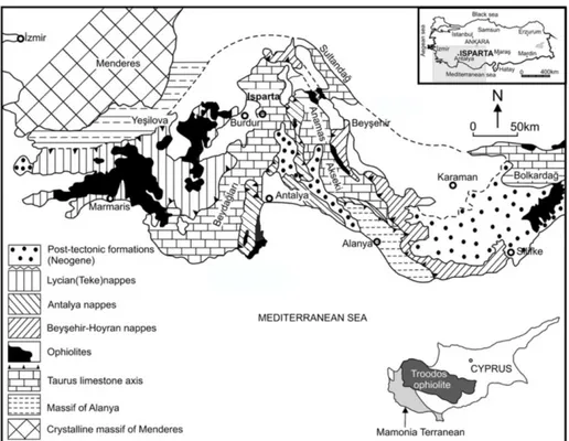 Fig. 2.21 - Geological map of the Alanya region (Elitok, 2012 mod.). 