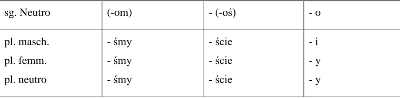Tabella 7: Desinenze del passato polacco 