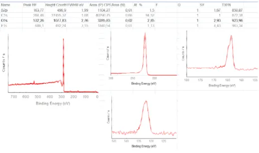 Fig.  9:  XPS  analysis  of    a  surface  modified  SWCNT the main aquisition spectra (left),