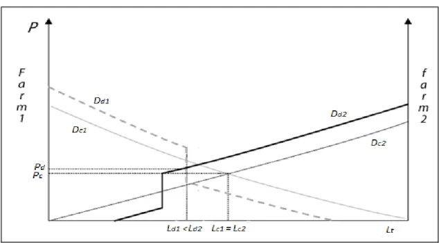 Figure 3. Effect of decoupling on land market: A two farms hypothesis. 