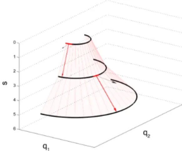Figure 2.4: A schematical representation of the level set of a function f (in this case, an expanding contour) lifted as an admissible surface Σ on the 5D structure.