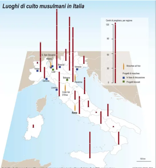 Figura 6: La mappa dei luoghi di preghiera in Italia 