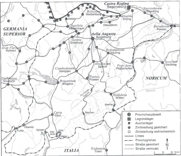 Figura 1.- Mappa della Raetia (S CHIMMER  2009).