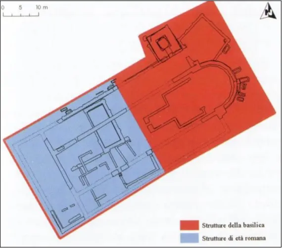 Figura 5. San Severo: planimetria della villa romana sottostante l'impianto basilicale (Augenti 2011) 