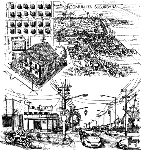 Figura 1 -  Rappresentazione di una comunità suburbana e del singolo oggetto  edilizio che la compone