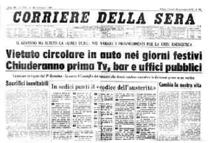Figura 4 – La parentesi del periodo dell’austerità degli anni ’70 in Italia in un  articolo del Corriere della Sera