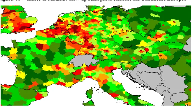 Figura 4.9 – Indice di ruralità: blow-up sulla parte centrale del Continente Europeo 