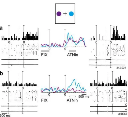 Figure 3 - 6 Examples of two neurons excited during inward attention epoch. 