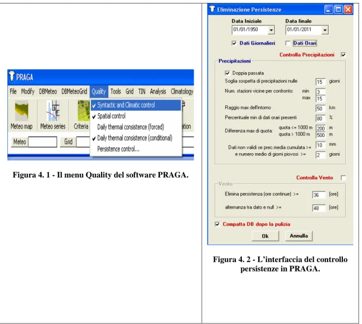 Figura 4. 1 - Il menu Quality del software PRAGA. 
