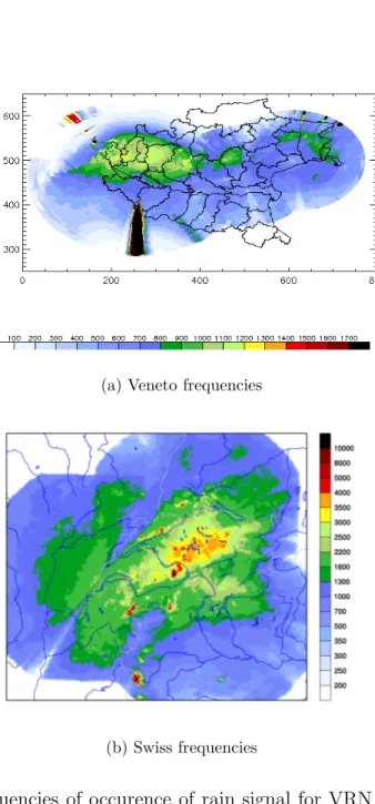 Figure 3.1: Frequencies of occurence of rain signal for VRN and SRN for a Summer (JJA) period