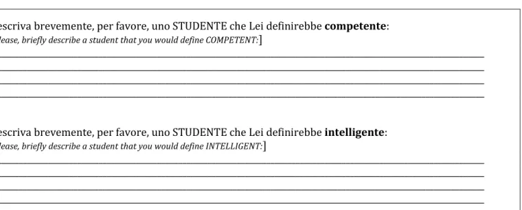 Figure 1 – The questions used to collect statements concerning  the notions of competence and intelligence
