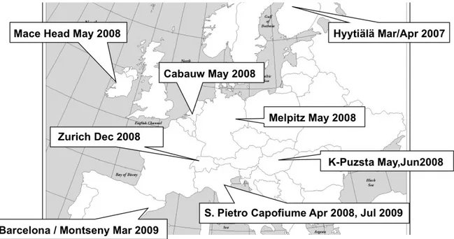 Figure 4.1: map of EUCAARI IOPs sites considered in this thesis. 