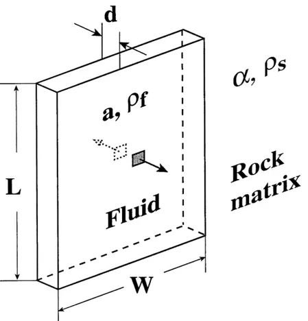 Fig. 17. Geometry of the £uid-¢lled crack model described by Chouet (1986, 1988); see text for more details